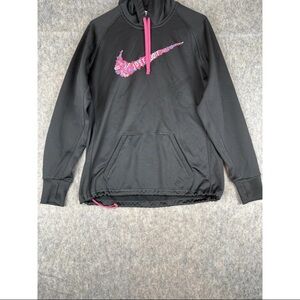 Nike Therma-Fit Hoodie Women's Large Black Swoosh Logo Kangaroo Pocket Pullover